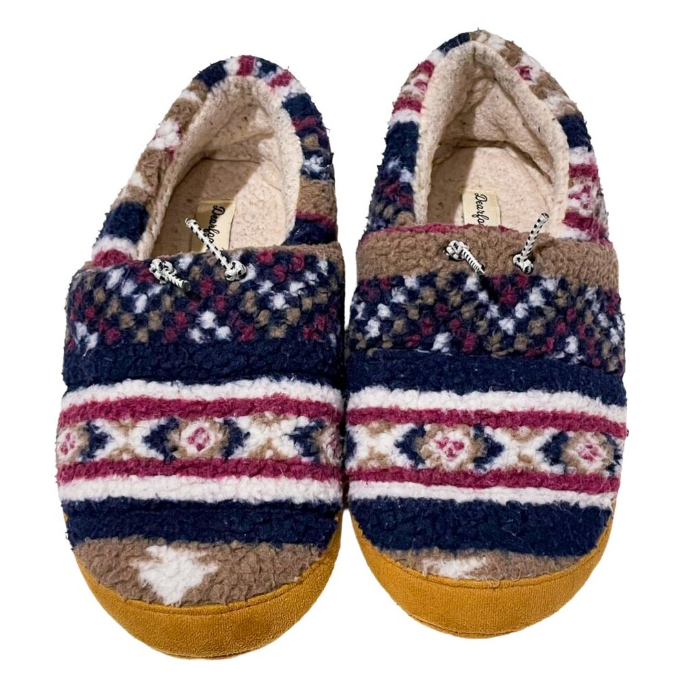 Fair Isle Teddy Fleece Slippers Women’s 9-10 — Cozy Sherpa Closed Back